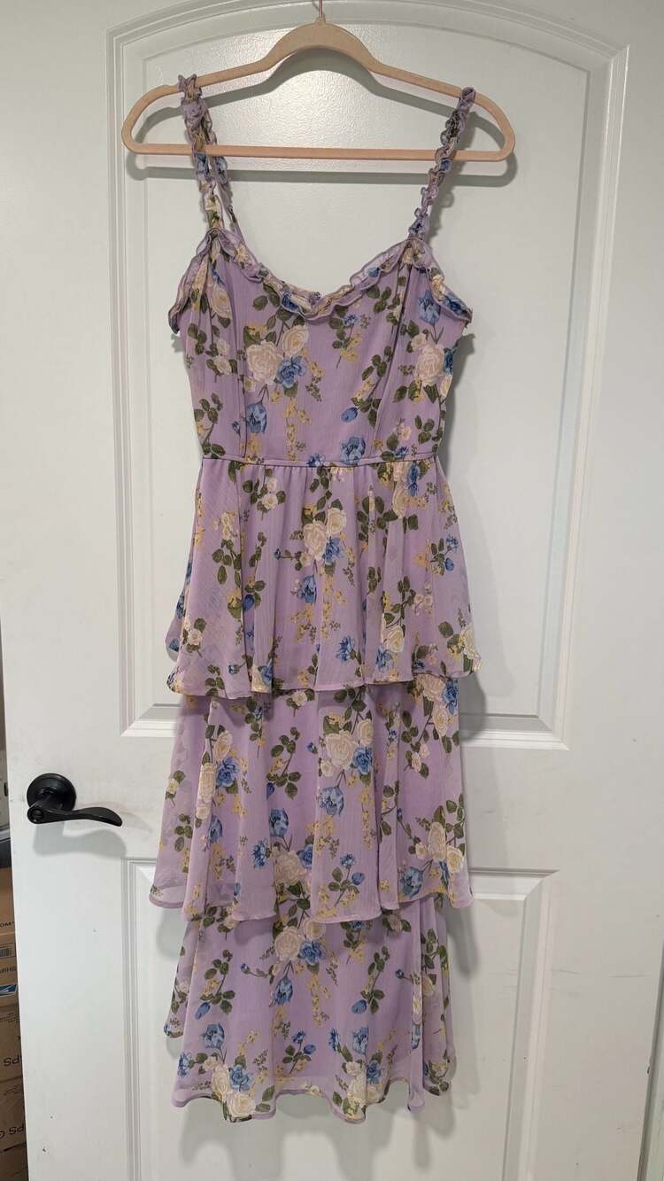 Coquette Floral Tiered Maxi Dress Ruffle Strap Cottagecore Romantic Medium